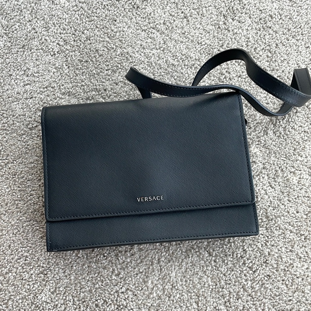 Versace Black Crossbody Bag with Flap Closure